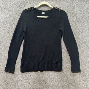 J Crew Pullover Sweater Womens XS Black Button Shoulder‎ Knit Alpaca Merino